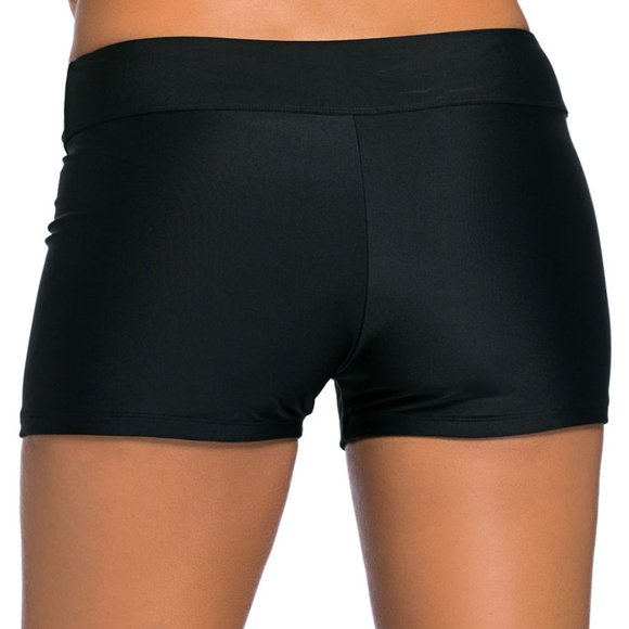 Black Wide Waistband Swimsuit Bottom Shorts - Picture 5 of 6
